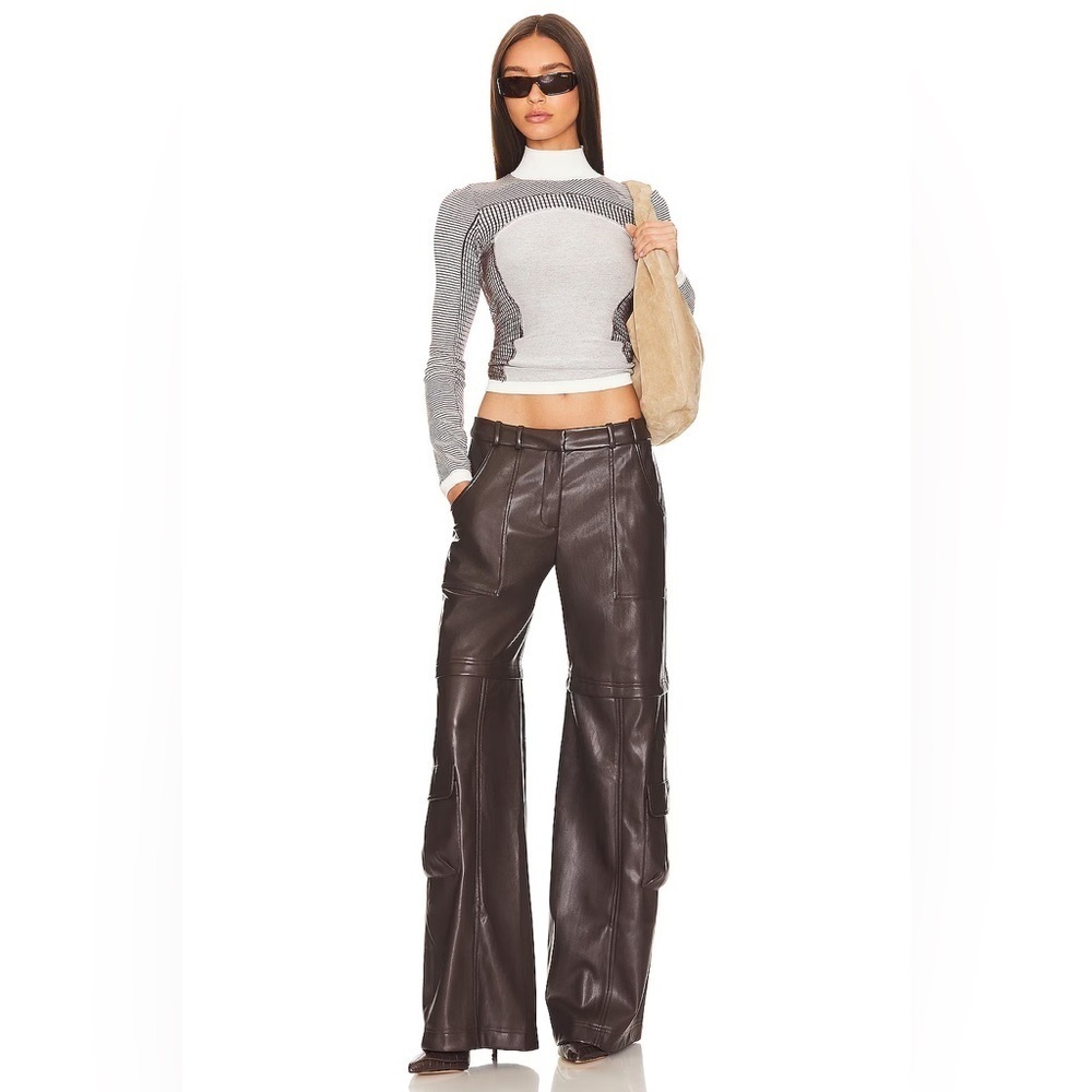 Amanda Uprichard Brown Faux Leather Cargo Lucas Pants, Size L